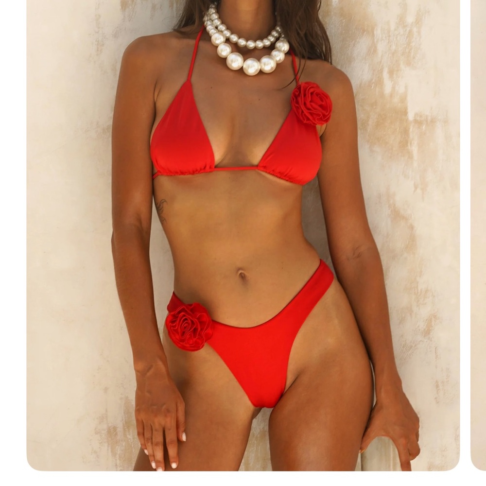 Red Rosette Triangle Bikini Set